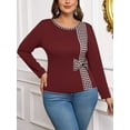 thumbnail image 7 of SIEANE Women's Plus-Size Casual Daily Crew Neck Long Sleeve Fall Slim-Fitting Workmanship Stitching Bow Top 1X-4X, 7 of 7