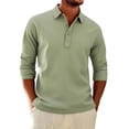 thumbnail image 3 of Men's Linen Cotton Long Sleeve Shirt Top Casual Lapel Button Down Shirt Loose Fit Breathable Waffle Knit Soft Textured Business Casual Work Office Travel Outfit | AESTIVO,Army Green L, 3 of 9