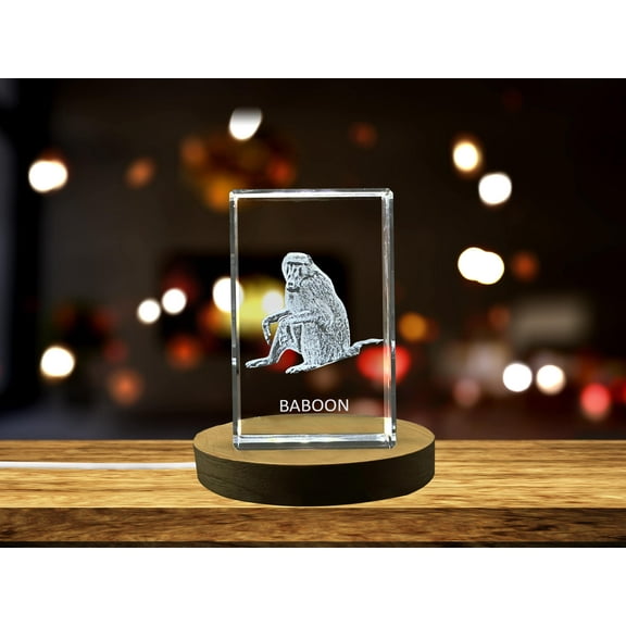 Unique 3D Engraved Crystal with Baboon Design - Perfect Gift for Animal Lovers