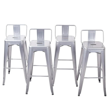 - Belleze Bar Height Stools With Backs Kitchen Bar, Set Of (4) Silver