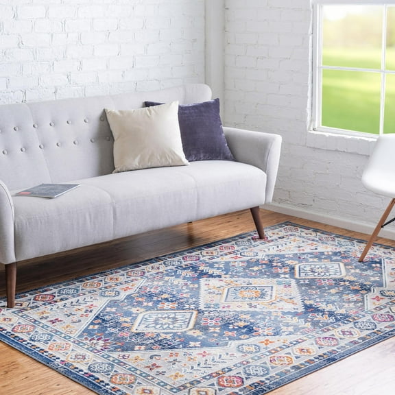 Unique Loom Budapest Collection Area Rug - Wekerle (5' 1" x 7' 10" Rectangle Blue/Black)