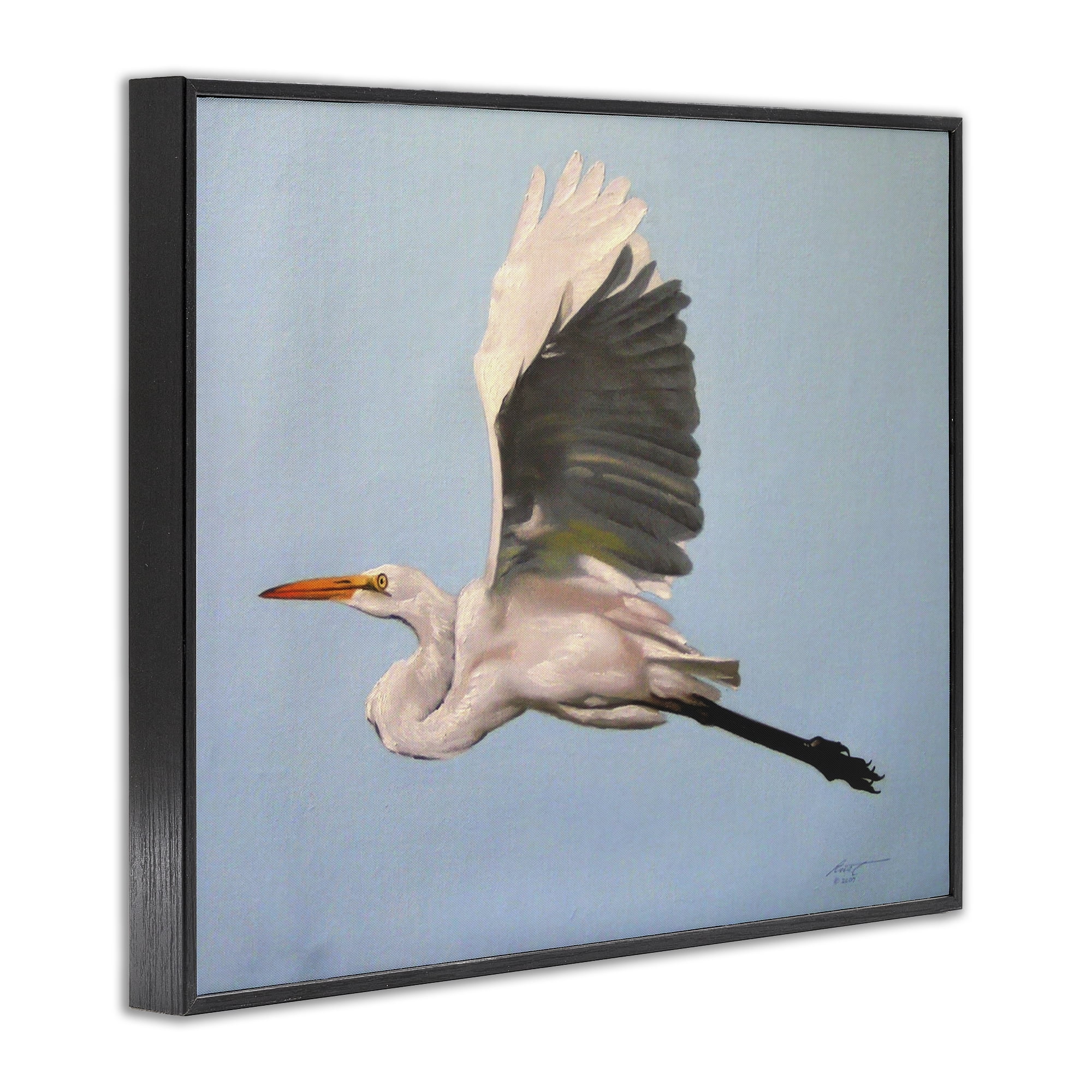 Stupell Industries Graceful Egret Flying Animals & Insects Painting Black Framed Art Print Wall Art, 30 x 24
