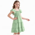 thumbnail image 5 of mgoYE Girls Summer Dresses Tween Short Sleeve Formal Flower Girl Dress Teen Sundress 3-7T(Green,6-7 Years), 5 of 7