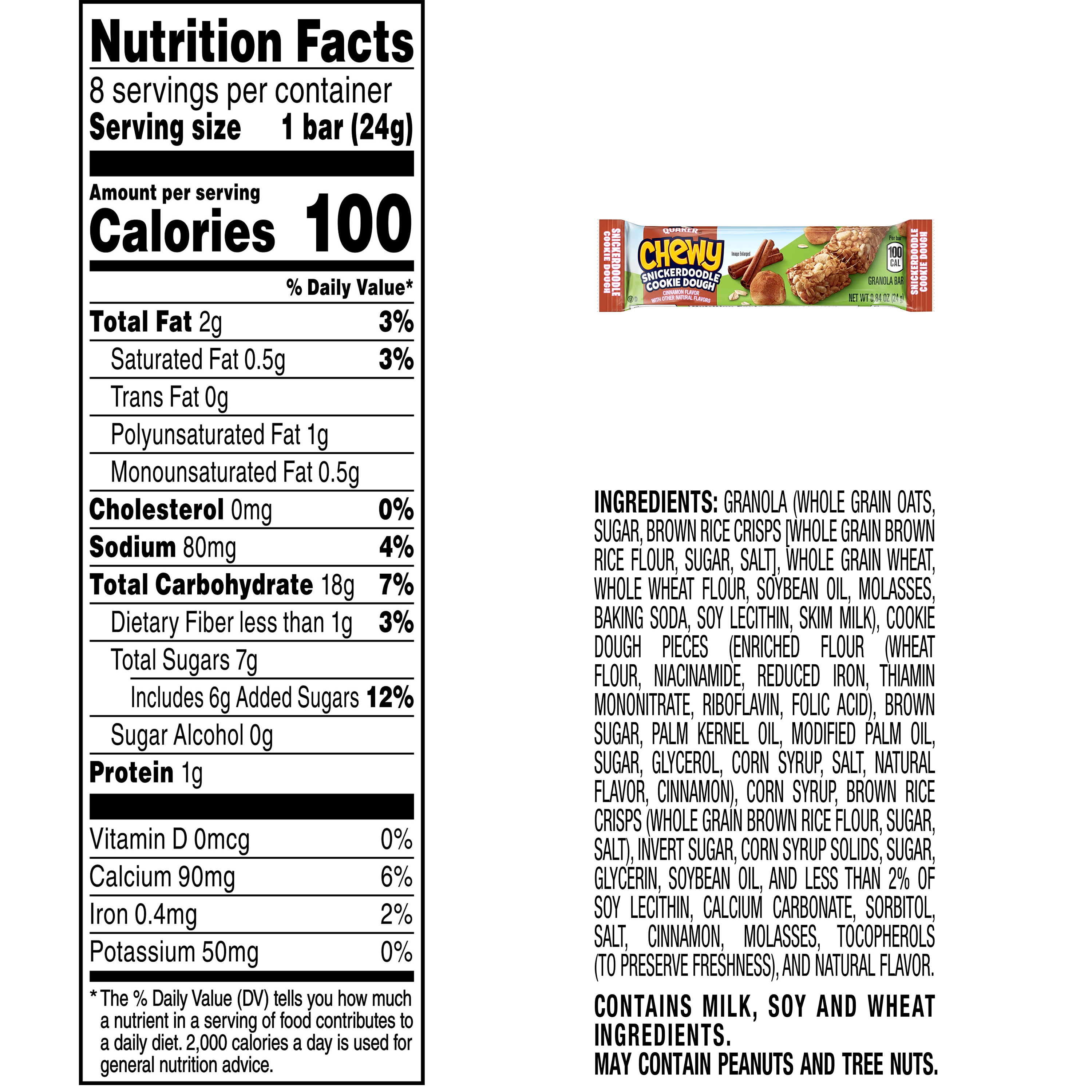 (4 pack) Quaker Chewy Granola Bars, Snickerdoodle, 0.84 oz, 8 Count