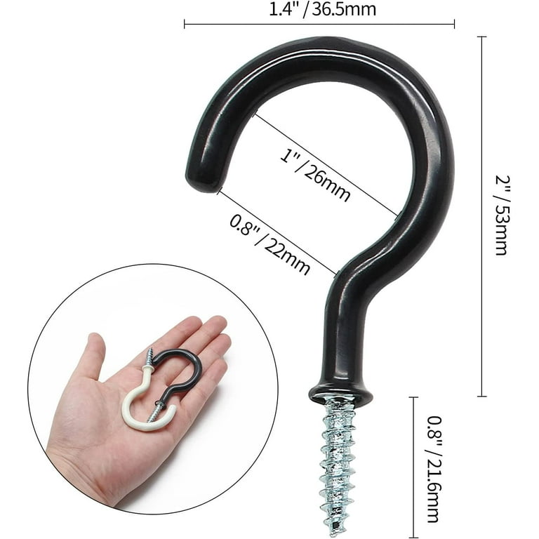 c hook screw heavy weight 50pcs 2 Inch Ceiling Hooks Heavy Duty, Cup Hooks Screw in, C Hooks Screw  for Hanging Plants Lights Mugs Wind Chimes Cups(Black and White)
