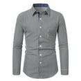 thumbnail image 3 of Men's Vintage Casual Button Collar Shirt Top Solid Color Breathable Loose Fit Shirt for Daily Office Business Casual Travel Outfits | AESTIVO,Dark Gray XL, 3 of 8