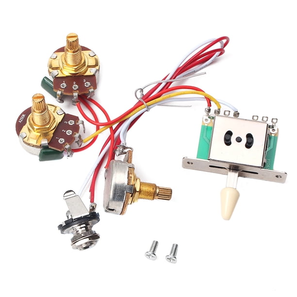 1 juego de arnés de cableado para guitarra eléctrica, precableado, interruptor de palanca de 5 vías, 1 potenciómetro de volumen y 1 de tono, conector 250K, 1T1V GU104