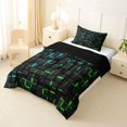 thumbnail image 2 of Manfei Futuristic 3D Neon Twin Comforter Sets, Glowing Square Bedding Set, Black Teal Green, Black Reversible 2-Piece, 1 Comforter and 1 Pillowcase, 2 of 6