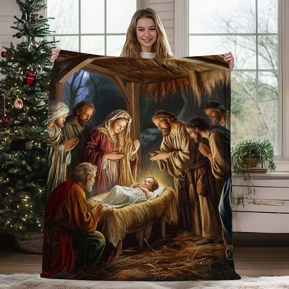 Wadada Christmas Jesus Throw Blanket Christian Gifts for Women 39 x 27 Christmas Flannel Blanket Religious Warm Throw Blanket Printed Cozy Throws for Winter Bedding Couch Gifts for Women (Jesus)