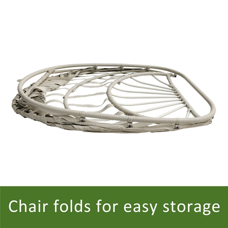 Mainstays Wicker Outdoor Patio Hanging Egg Chair with Beige Olefin Cushion and Black Metal Stand