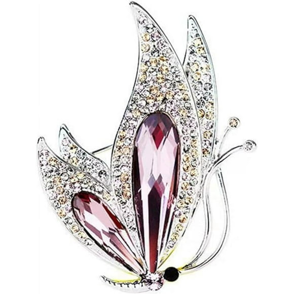 Zhuge Broche de mariposa con incrustaciones de cristal y diamantes de imitación vintage para mujer y niña, elegante broche de esmalte con forma de insecto para fiesta (morado)