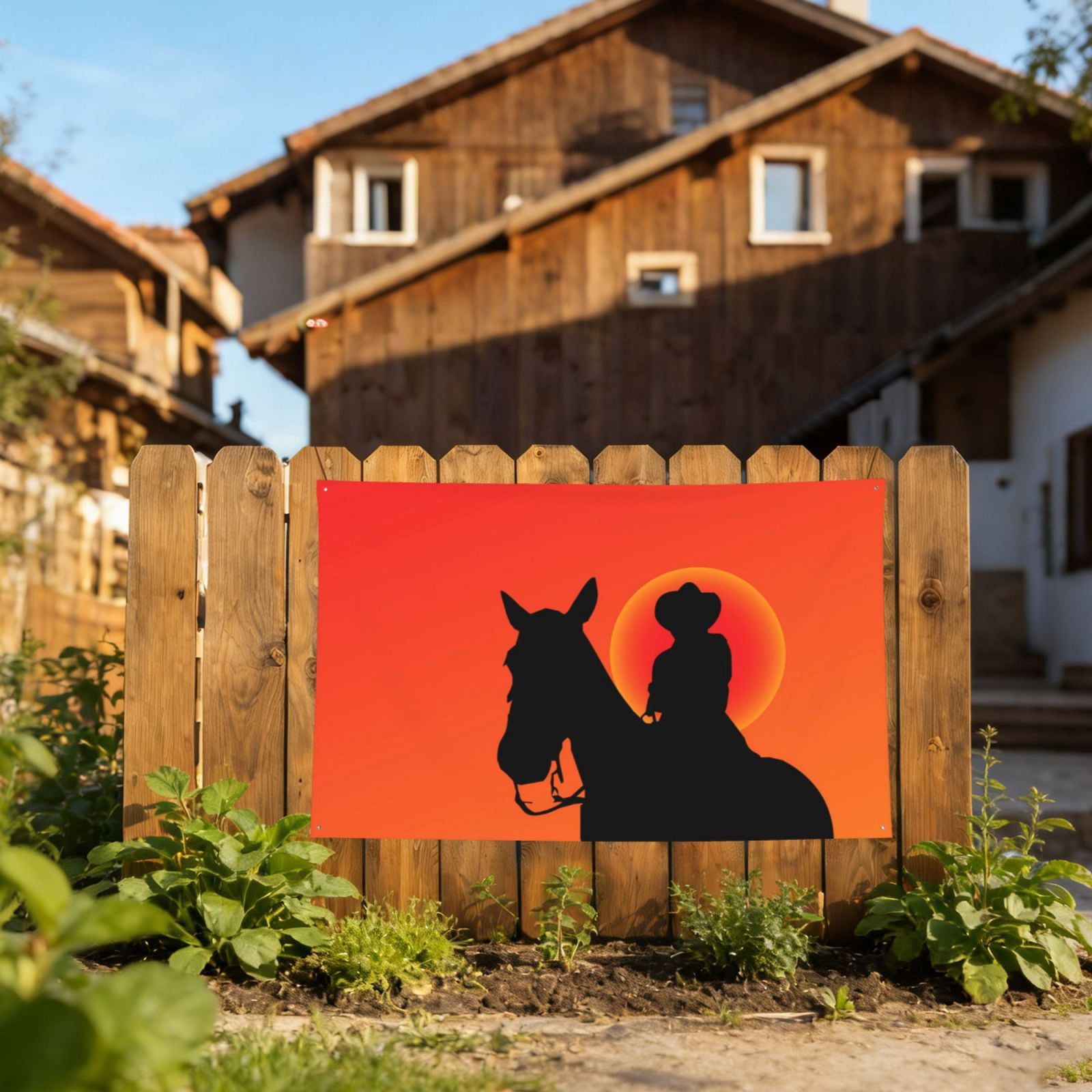 Cowboy Silhouettes Western Horse Four Hole Decorated Banner Flag for Garden Yard Home Decoration Indoor Outdoor 4x6 Ft