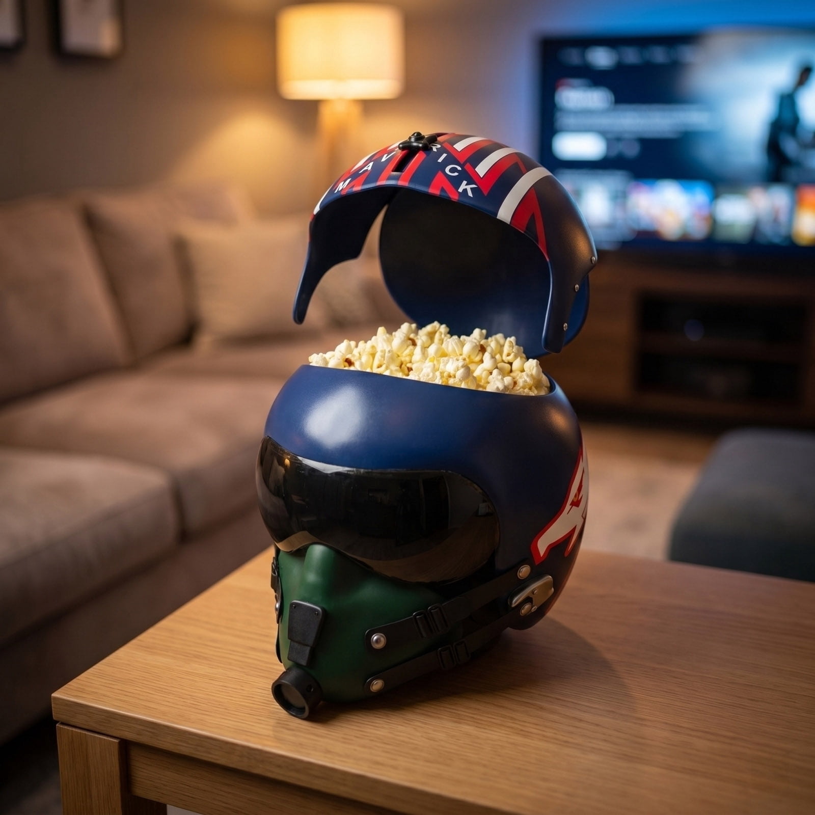 Top Maverick Pilot Helmet Popcorn Bucket, Top Pilot 40th Anniversary Collectible Snack Containers with Authentic Pilot Helmet Design for Movie Night Home Theater and Party Supplies