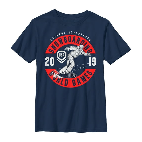 Boy's Lost Gods Winter Snowboarding Games Graphic Tee Navy Blue Small