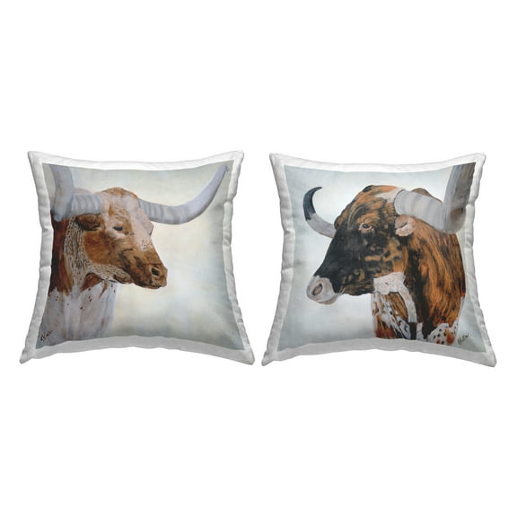Stupell Industries Longhorn Cattle Country Animals Printed Throw Pillow Design by Kathy Winkler (Set of 2)