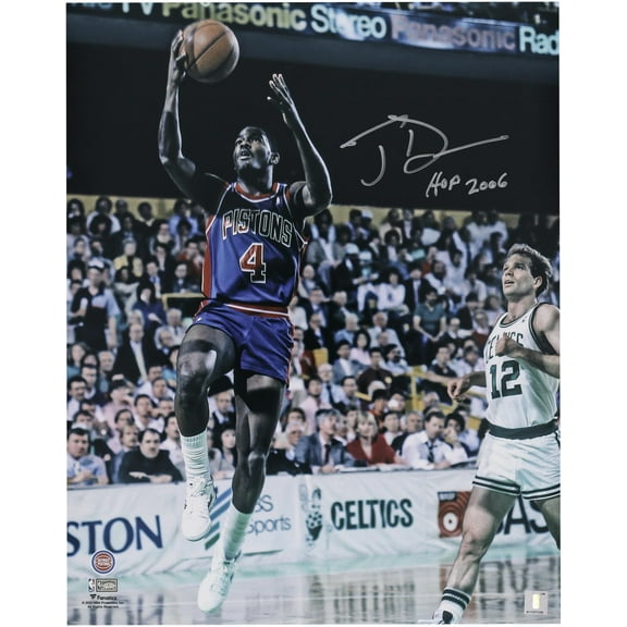 Joe Dumars Detroit Pistons Autographed 16" x 20" Layup vs. Boston Celtics Photograph with "HOF 06" Inscription - Fanatics Authentic Certified