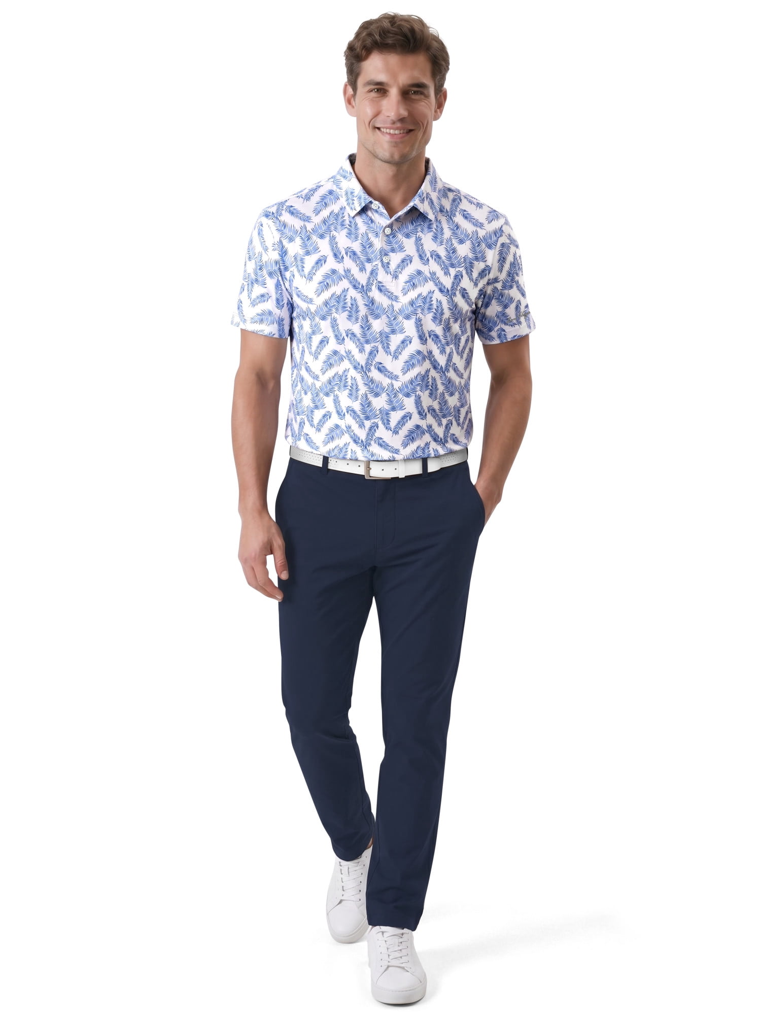 Ben Hogan Performance Men's & Big Men's Fall Leaf Print Short Sleeve Polo Shirt, Sizes S-4XLT