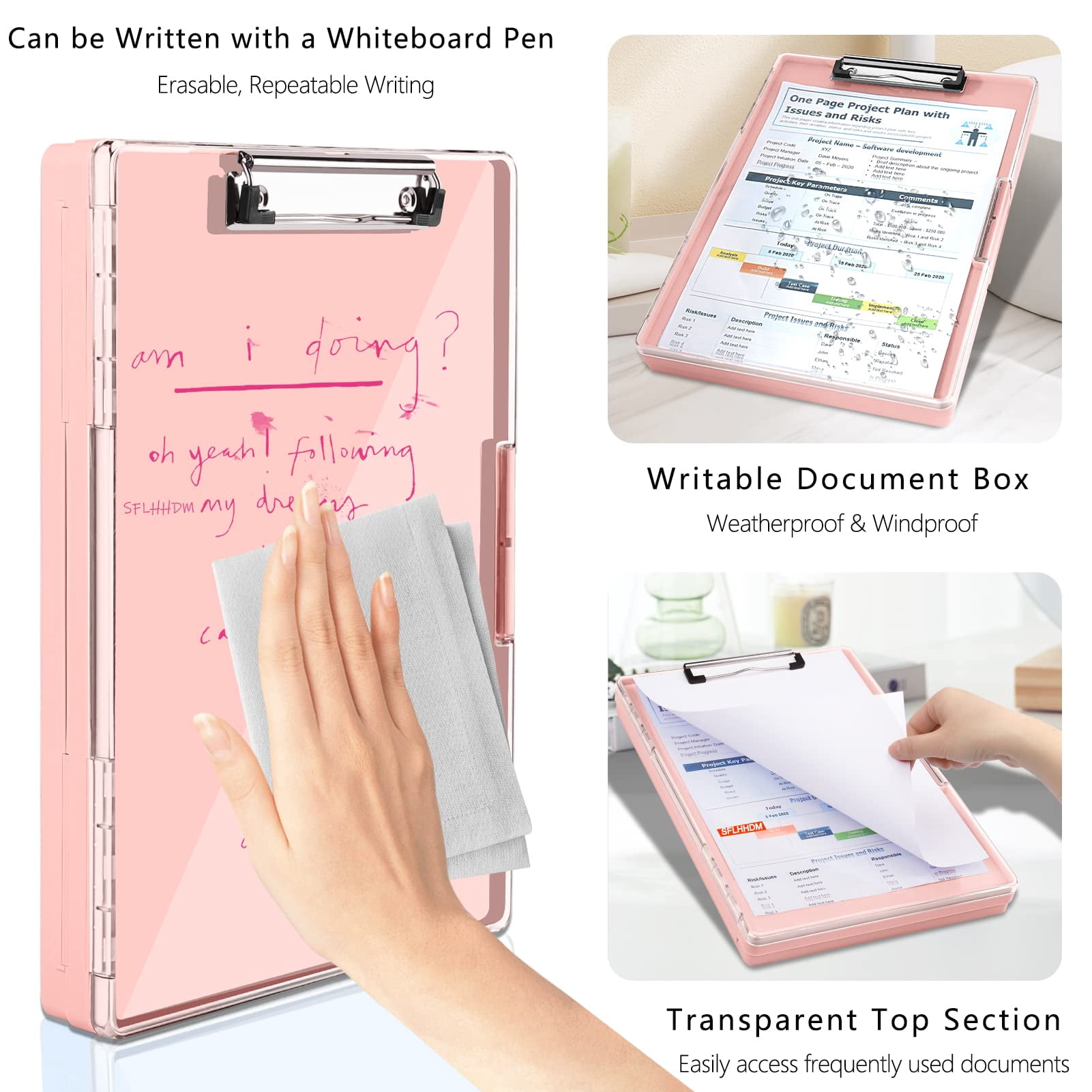 Clipboard with Storage,Heavy Duty Clip Boards 8.5x11 with 2 Storage Case,Clear Visible Top Panel Storage Clipboards,Side Opening Clip Boards,Nursing Clipboard Folder Case for Office Supplies-Purple
