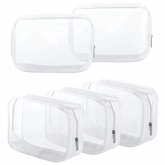5 Pack Clear Plastic Zippered Toiletry Carry Pouch TSA Approved Toiletry Bag Portable Cosmetic Makeup Bag for Vacation,Bathroom and Organizing (White,Small)