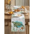 thumbnail image 3 of Turtle Coastal Table Runner, Ocean Starfish Seaweed Gray Wood Grain Cotton Linen Kitchen Table Decoration Washable Dining Tabletop Runners for Home Party Decor 13x36 Inches, 3 of 9