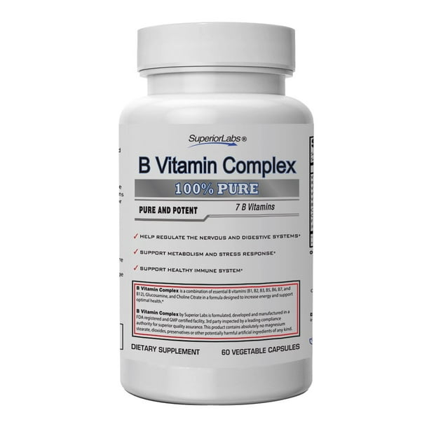 Raak verstrikt dans tennis Superior Labs B Vitamin Complex - Superior Absorption - 100% NonGMO Safe  from Additives, Stearates, Gluten and Other Allergens - Regulate Digestive  System and Support Metabolism - 60 Vegetable Caps - Walmart.com