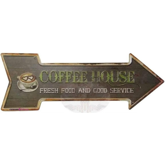 Novelty Metal Arrow Sign Retro Coffee House Signs for Wall Decoration Beer Signs Retro Arrow Plaque Aluminum Metal tin Sign 5x17 INCH