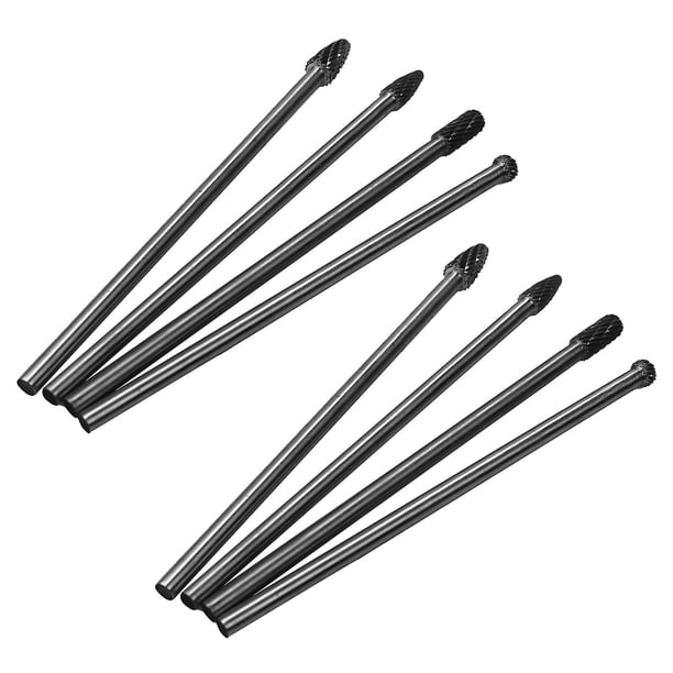 Juego de 8 brocas de carburo de tungsteno de doble corte con rebabas rotativas de alcance, vástago de 1/4 pulgadas, 6 pulgadas
