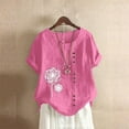 thumbnail image 2 of Holzkary Cotton Linen Dandelion Shirts for Women Summer Beach Short Sleeve Casual Loose Comfy Boho Gauze Blouses Tunic Tops Cotton Linen Shirts Summer Blouse Oversized Loose Ladies Tops Hot Pink 5Xl, 2 of 6