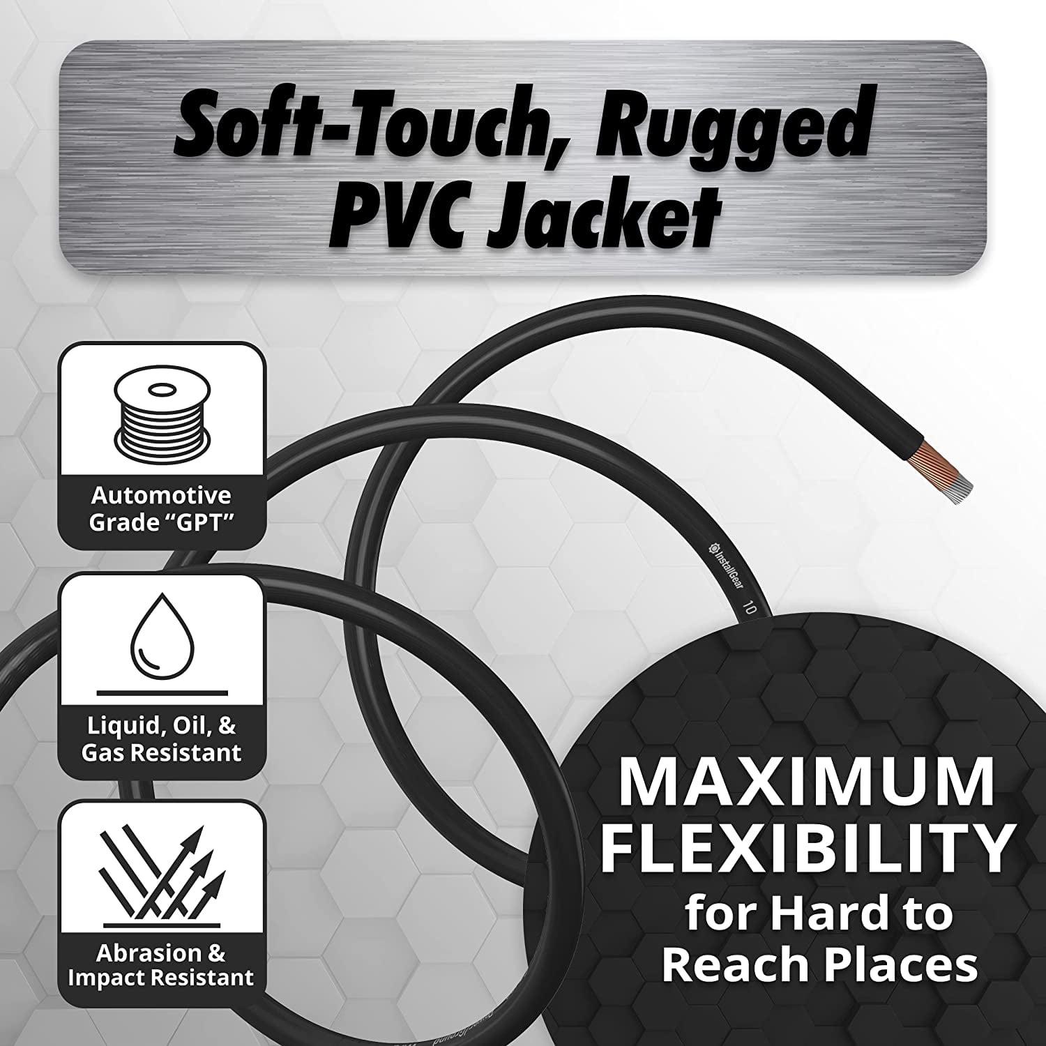 InstallGear 10 Gauge Black 25ft Power/Ground Wire True Spec and Soft Touch Cable