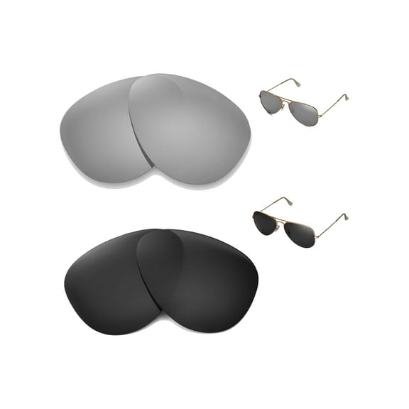Walleva Polarized Titanium   Black Replacement Lenses For Ray-Ban Aviator Large Metal RB3025 58mm Sunglasses