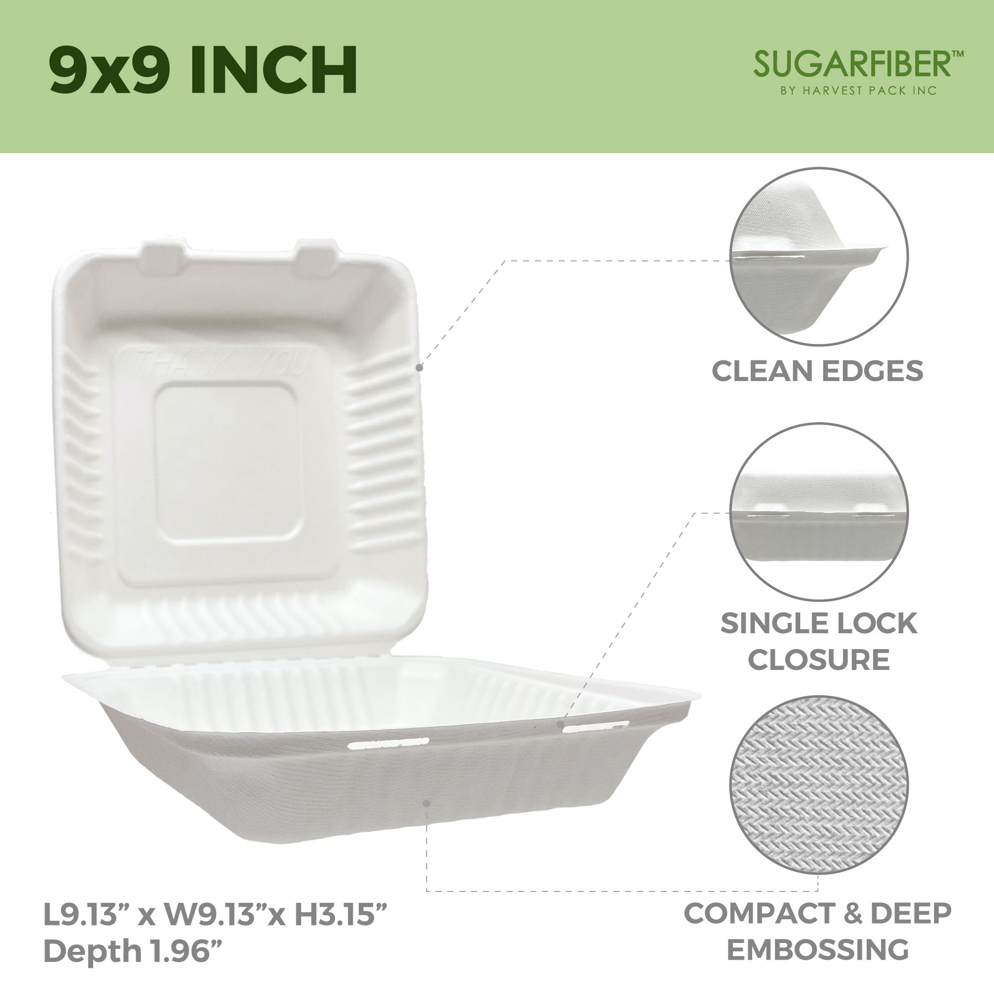Buy Take Out Boxes Clamshell Hinged Biodegradable To Go Food Containers -  6x6 in. 125 Count. - White Now! Only $