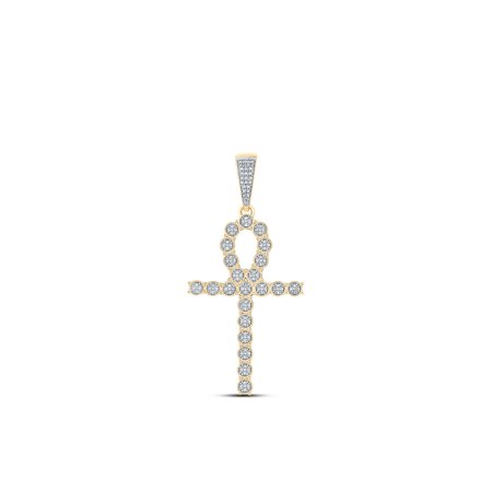 10kt Yellow Gold Mens Round Diamond Ankh Cross Charm Pendant 1/3 Cttw