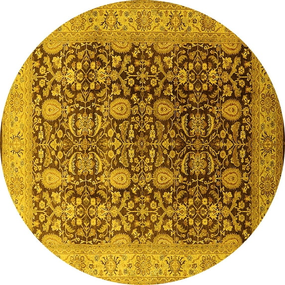 Ahgly Company Machine Washable Indoor Round Oriental Yellow Traditional Area Rugs, 8' Round