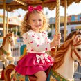 thumbnail image 2 of Pandaie Toddler Girls Heart Print Two Piece Outfit Ruffle Long Sleeve Top Tiered Skirt Bow Headband Birthday Party Holiday Photo Shoots Hot Pink,6-12 Months, 2 of 7