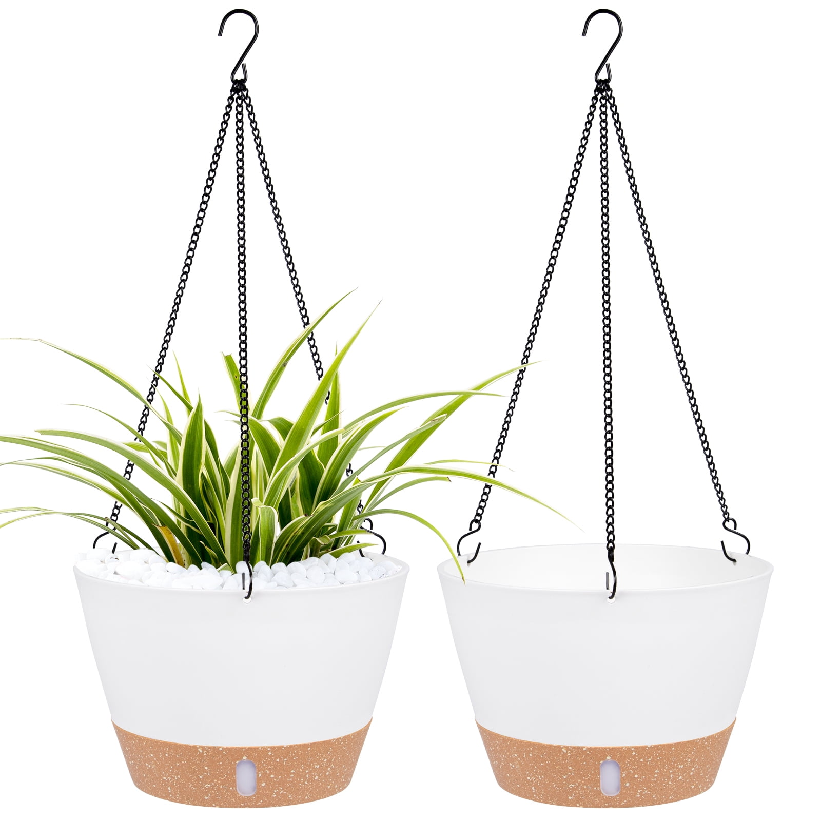QCQHDU 2 Pack 10 inch White Plastic Hanging Planters with 3 Hooks