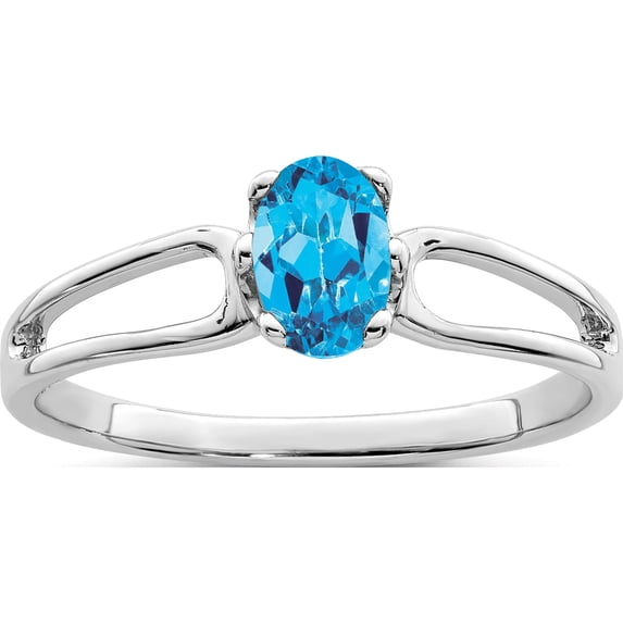 14K White Gold 6X4mm Oval Blue Topaz Ring (Size 6) Made In United States y4634bt