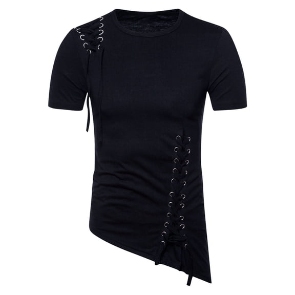 Basic High Low Casual Tops for Man Fall Summer Short Sleeve Crewneck Spandex Tops Blouses Shirts Mens 2026 Clothing Y2K