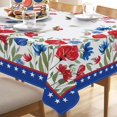 thumbnail image 6 of 4th of July Wild Flower Patriotic Rectangle Tablecloth 60x84 Inch, America Red Blue Floral Decorative Table Cloth Dining Table Cover, American USA Summer Seasonal Dinner Party Picnic Decoration, 6 of 6