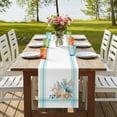 thumbnail image 4 of Aqua Coastal Table Runner, Nautical Seashells Coral Leaves Stripes Washable Cotton Linen Table Runners 90 Inches Long, Dresser Scarf Runner for Dining/Coffee/Kitchen/Hallway Tables 13''x90'', 4 of 9