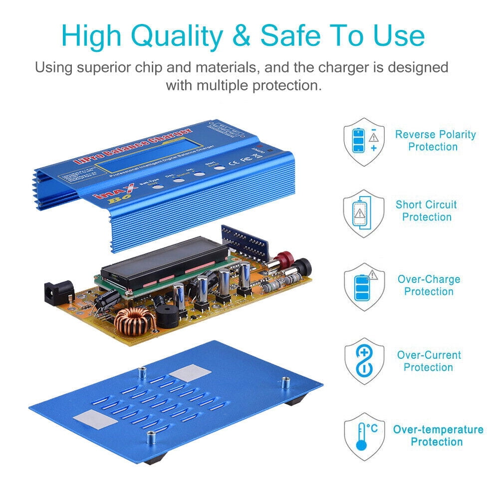 B6 80W 6A Lithium Battery Balance Charger - Multi-Function Charger for LiPo, Li-Ion, NiMH, NiCd, and Lead Batteries with LCD Display and Safety Protections