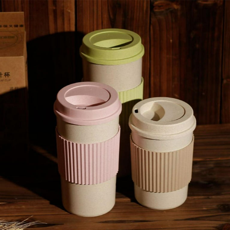 450ML Coffee Cups With Lids Wheat Straw Reusable Portable Coffee Cup  Dishwasher Safe Coffee Mug Coffee