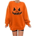 thumbnail image 1 of Sweatshirts Visage de Citrouille d'Halloween pour Femmes Manches Longues Surdimensionnées Col Rond Orange Pull Tops, 1 of 7