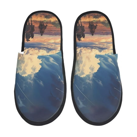 

Tideii Western Desert Cloud Cowboy for Home Indoor Cotton Slippers Autumn and Winter EVA Plush Slippers Household Supplies Unisex-Large
