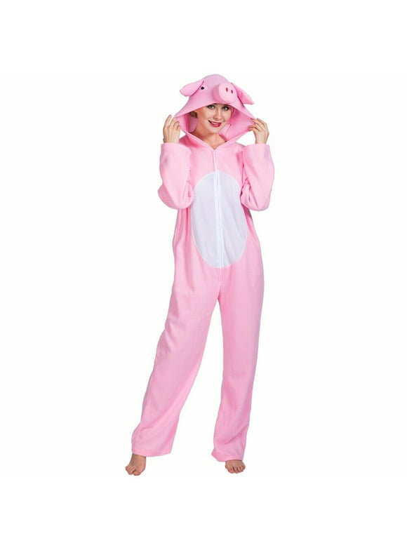 Halloween Unisex Adult Animal Cosplay Pink Pig Costume Outfits Onesize Pajamas