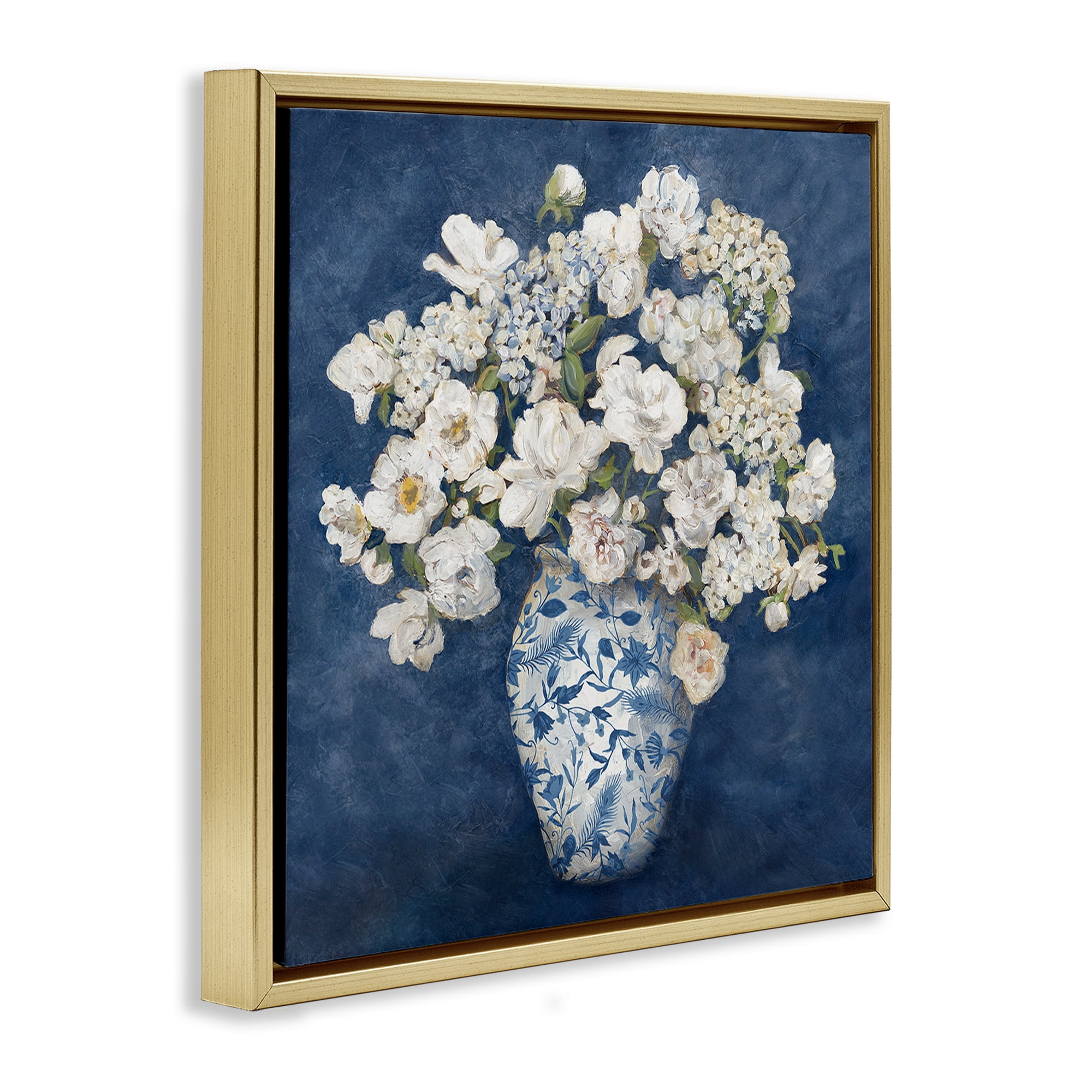 Stupell Industries Classic Blue Chinoiserie Vase Gold Framed Floater Canvas Wall Art, design by Charlene Olson