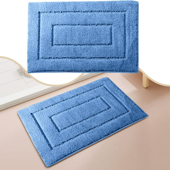 Blue Bathroom Rugs Non Slip, Bath Mats for Bathroom, Super Soft and Water Absorbent, Microfiber Washable Bath Rugs for Floor, Tub and Shower, 16" x 24"