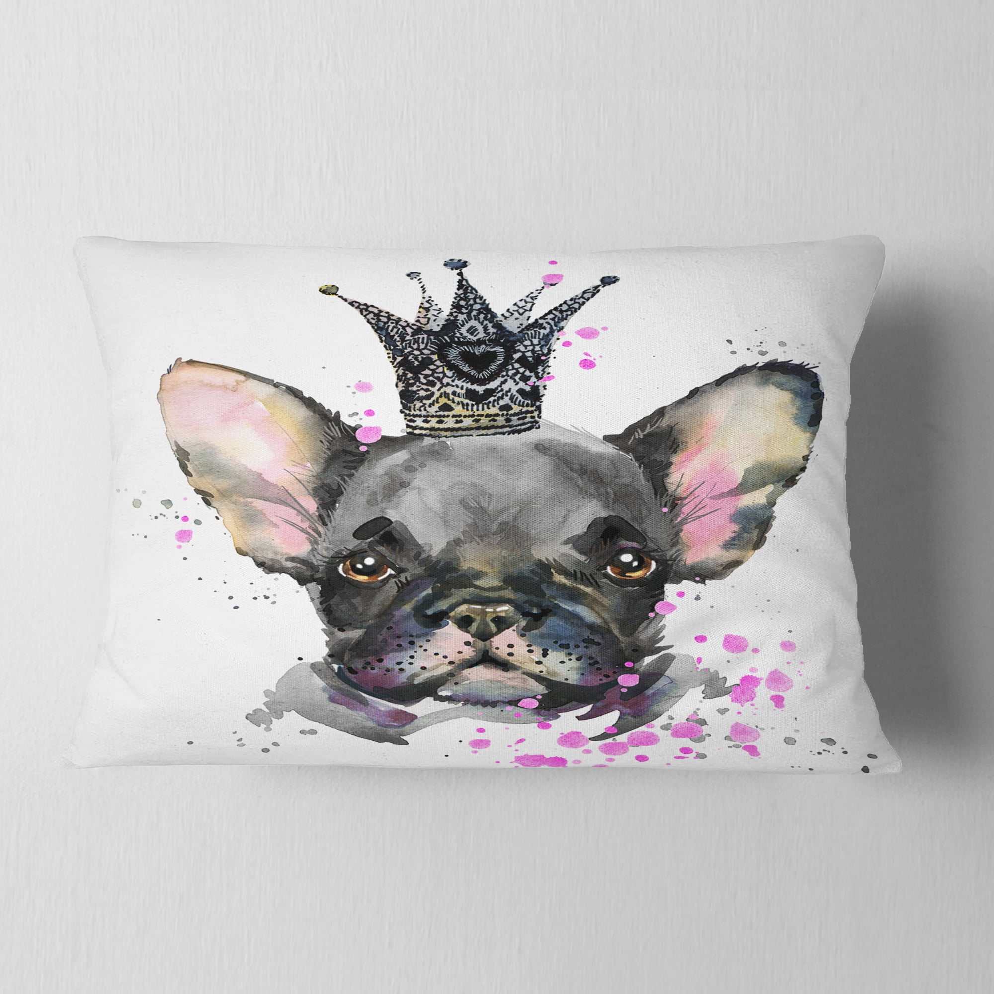 Designart Cute Black Dog with Crown - Animal Throw Pillow - 12x20
