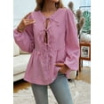 thumbnail image 2 of Women'S Tie Front Babydoll Blouse Tops Long Sleeve Stripe Peplum Ruffle Lace Up Shirts Red S, 2 of 5