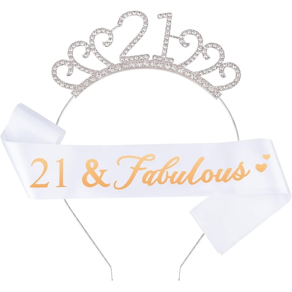 Fantasyon 21th Birthday Crown and Sash Crystal Tiara Tiara for 50th Birthday Gift Party Accessories