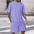 thumbnail image 2 of LISTHA Men's Summer Short Set 2 Piece Textured Solid Fashion Casual Outfit Crewneck Loose Tracksuits Athletic Sports Suit Purple L, 2 of 5